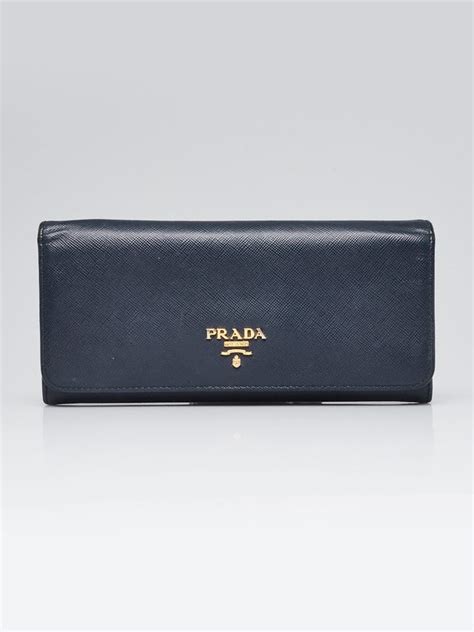 Prada Blue Saffiano Metal Leather Continental Wallet 1M1132